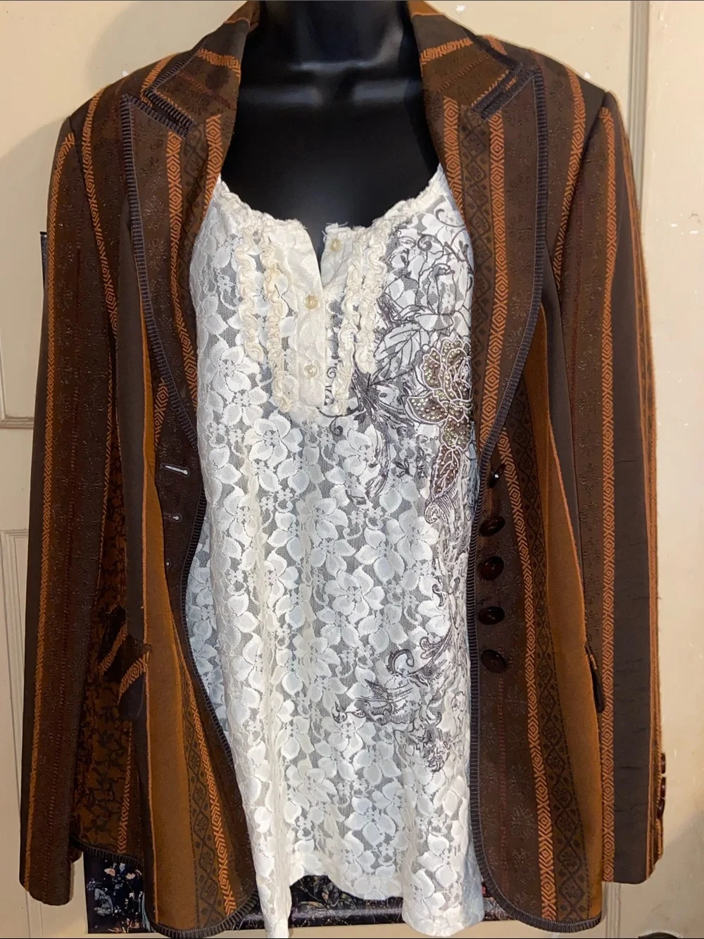Y2K BASLER AUTUMN BLAZER Brown Rust Stripes (2004-2009)